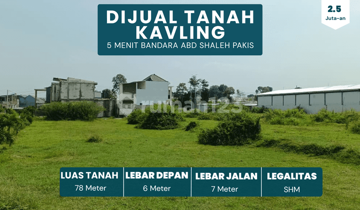 Great for Building a House - Residential Land 3 Minutes from Pakis Airport, Malang, 6-Meter Paved Road.