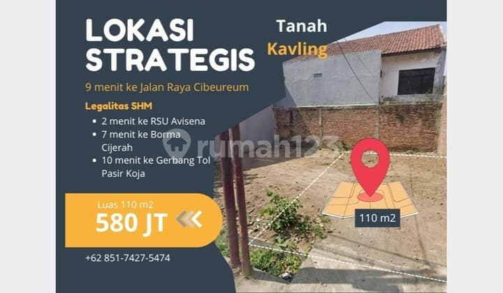 Kavling SHM Melong Bandung 110M2 - Lokasi Premium 10 Menit ke Gerbang Tol Pasir Kojo