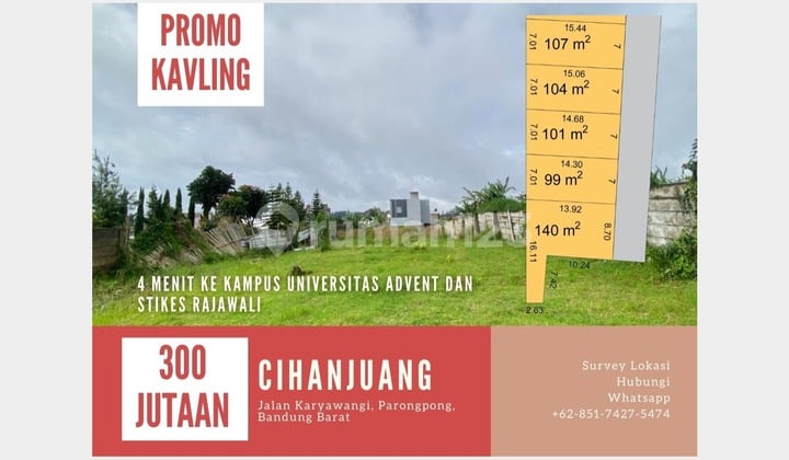 Tanah Kavling SHM Dekat Universitas di Cihanjuang 300 Jutaan