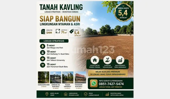 Tanah Kavling SHM Buahbatu Bandung Dekat Tol & Telkom University Mulai 71M²