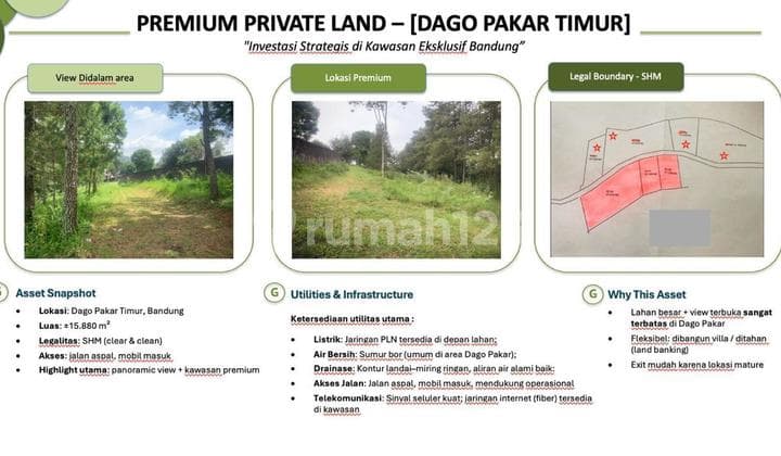 Dijual Cepat Tanah Premium 1,6 Ha Pinggir Jalan Akses Utama Dago Bandung