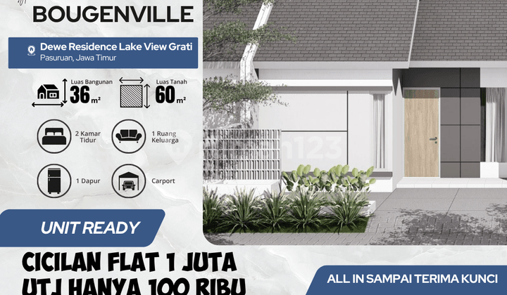Rumah Subsidi Murah Type 36/60 Bougenville, UTJ 100 Ribu Saja