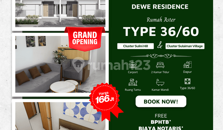Hunian Aster 36/60 Grati, Cicilan 1 Juta, Tanpa Uang Muka