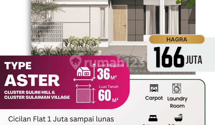 Rumah Baru Grati 36/60 Aster, Cicilan Ringan 1 Jutaan/Bulan