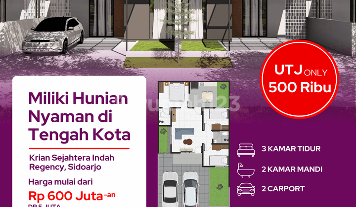 Rumah Tipe 55/112 di Krian, Akses Mudah ke Tol & Kota