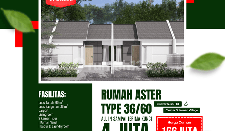 Rumah Aster SHM 166 Jt, Cicilan 1 Juta, Lokasi Strategis