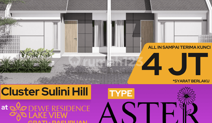 Hunian type Aster Rumah subsidi view danau di Pasuruan