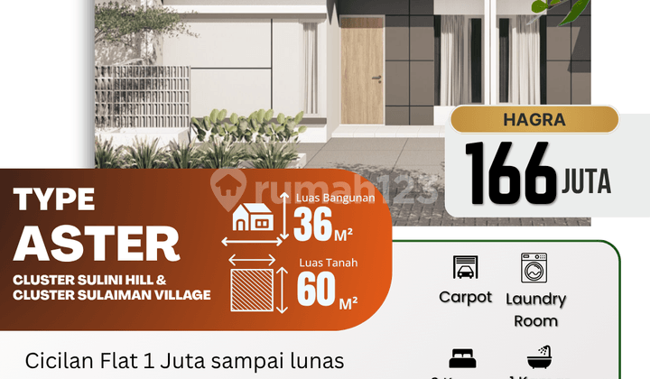 Hunian Aster Grati 166Jt, Cicilan 1Jt, Dekat Fasilitas Umum