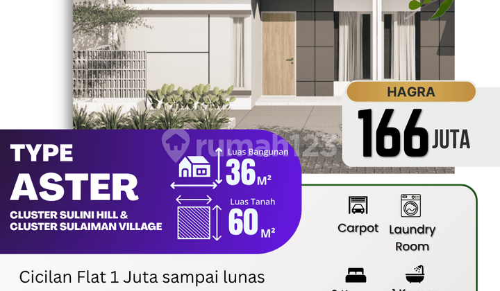 Rumah Aster 36/60 Grati, Tanpa Uang Muka, Booking Murah