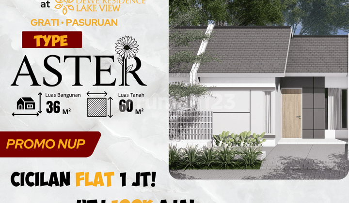 Tipe Aster 36/60 - Rumah Minimalis Modern View Danau dan Pegunungan, 3 Menit ke RSUD Grati