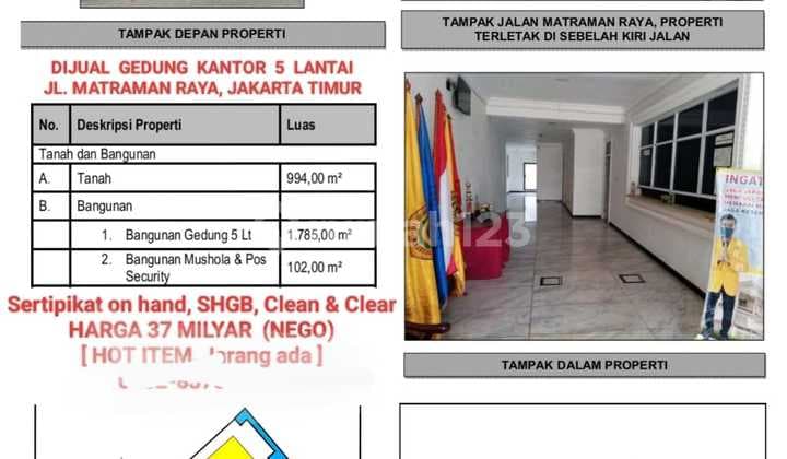 Selling 5-Storey Office Building on Matraman Raya - East Jakarta