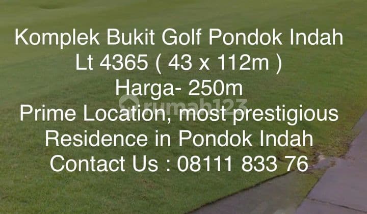 Jual Kavling Bukit Golf Pondok Indah Prime Location Most Prestigious Residence.