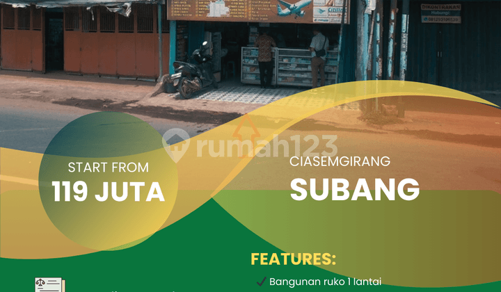 Dijual Ruko 1 Lantai di Pangusen, Subang (Jl. Raya Pantura)