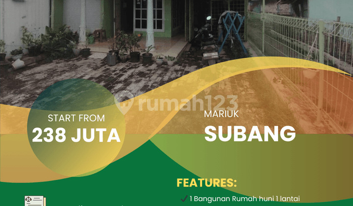 Dijual Rumah 1 Lantai di Mariuk, Subang
