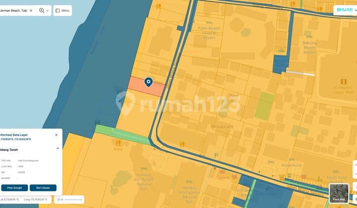 Tanah Beachfront Pantai Jerman Kuta Jalan Lebar Menghadap Laut View Sunset Izin Residential & Komersil