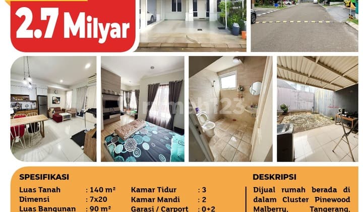 FOR SALE: RUMAH CLUSTER PINEWOOD, TANGERANG