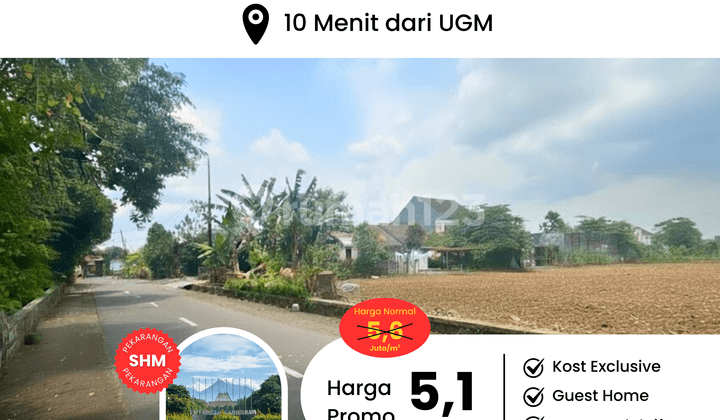 Land in the UGM Campus Area with Rice Field Views, Comfortable and Scenic Living