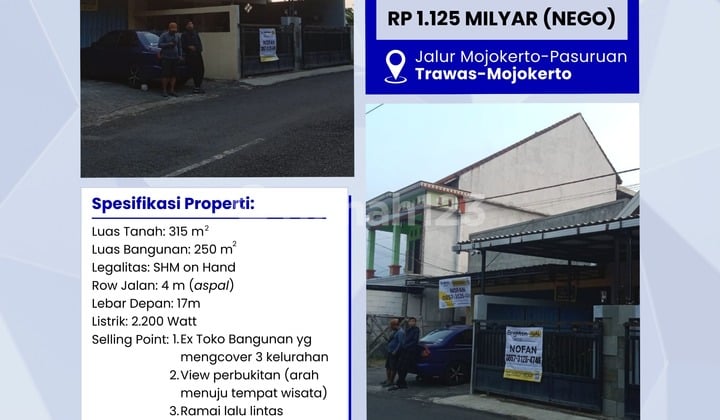 (Langsung Pemilik)Dijual Cepat dan Termurah Ruko dan Rumah Siap Huni di Trawas Lokasi Strategis Ex Toko Bangunan