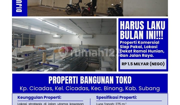 (Langsung Pemilik)Dijual Cepat dan Termurah Ruang Usaha Ex Indomaret di Cicadas Subang Lokasi Strategis SHM Langsung Pemilik