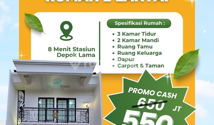 Soft Launching! Rumah 2 Lantai SHM Cipayung Depok, 10 Menit ke Stasiun