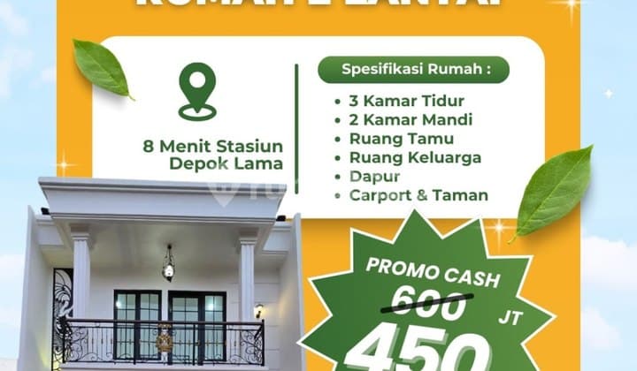 Promo Launching 5 Unit Pertama Rumah 2 Lantai Dekat Stasiun Depok Lama