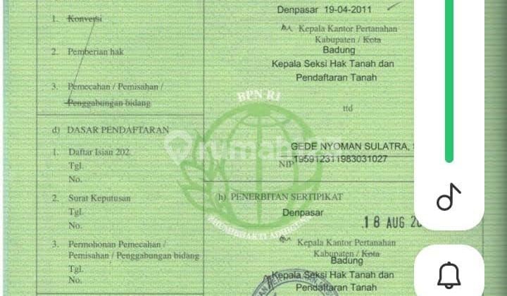 Dijual Tanah Kuta Selatan