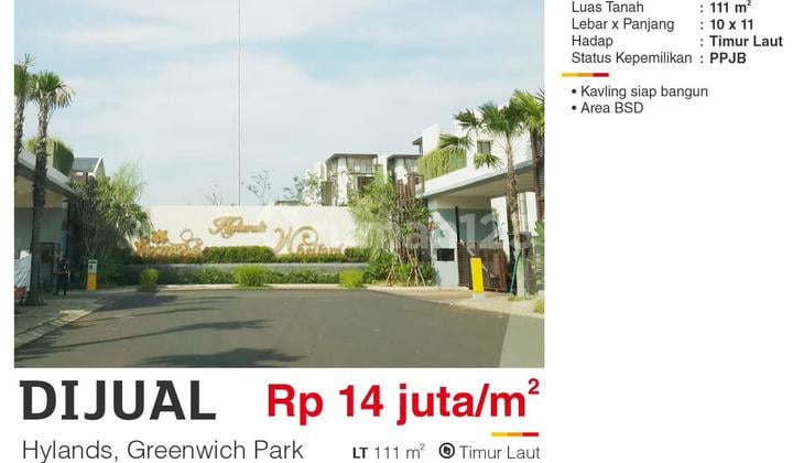 Harus Terjual Kavling Di Cluster Hylands, Greenwich. Bsd City, Hadap Timur Laut