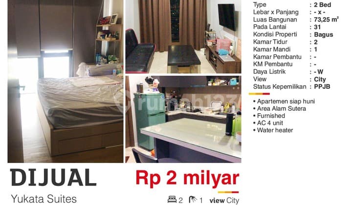 Hot Listing For Sale 2BR Yukata Suites Alam Sutera Apartment
