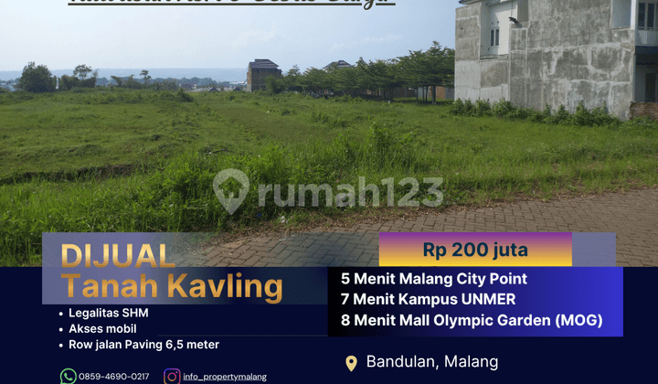 Untuk Dibangun Rumah Row Jalan 6 Meter Tanah Dijual 5 Menit Kampus Unikama Malang