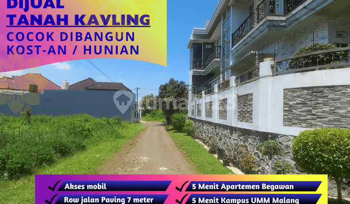 Plot Land for Housing with Certificate, Suitable for Building a Boarding House, 5 Minutes from Begawan Apartment, Tlogomas, Malang