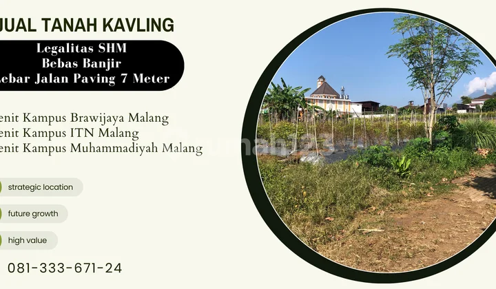 Tanah Dijual 5 Menit Kampus Unisma Malang SHM