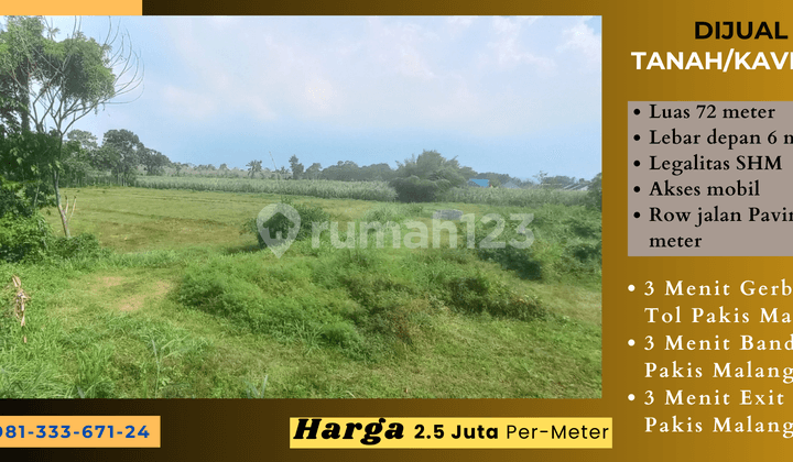 Jual Kavling 3 Menit Exit Tol Pakis Malang SHM Split