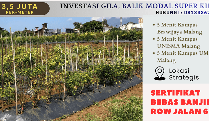 Selling Land with Freehold Title, Subdividable into 5 Plots, 5 Minutes from Malang Town Square, Ideal for Building a Boarding House