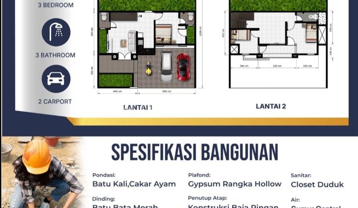 Bebas Banjir, Rumah, 2 Lantai, SHM, Dekat Pusat Perbelanjaan, bisa Cicilan Bertahap