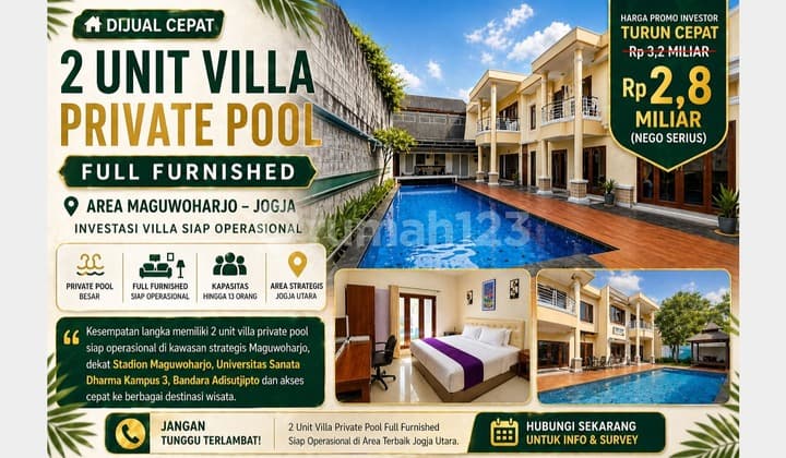 Villa Jogja Utara Maguwoharjo 2 Unit Income Jalan Kapasitas Besar Langka