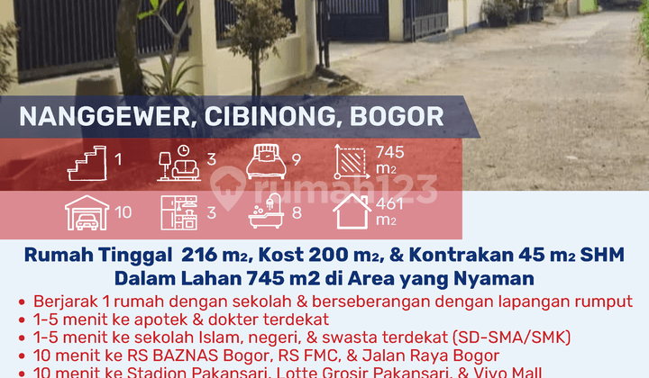 Rumah Tinggal, Kost, & Kontrakan SHM di Tanah 745 M2, Cibinong Bogor