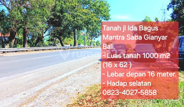 Dijual tanah di jl Ida Bagus Mantra Saba Gianyar Bali
