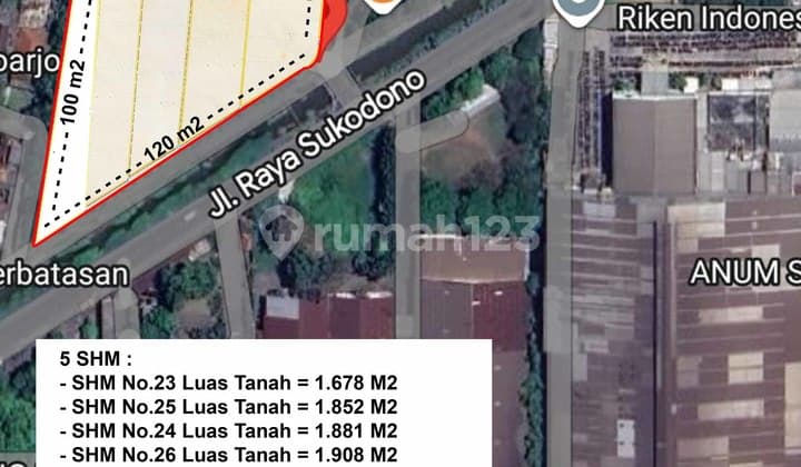 Land for Sale on Sukodono Gedangan Industrial Area Main Road