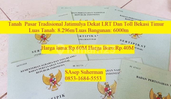 Tanah Pasar Tradisional Jatimulya Dekat Lrt Dan Toll Bekasi Timur