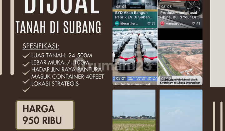 Dijual Murah Tanah di Kawasan Pelabuhan Internasional Patimban Subang Jabar