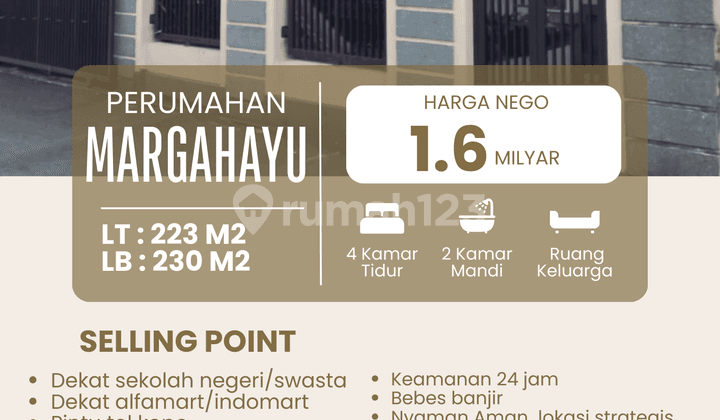 Ready-to-occupy affordable house in the Margahayu Kopo complex, Bandung, flood-free.