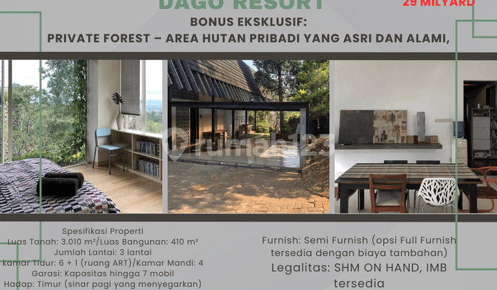 RUMAH MEWAH GAYA DOWNSLOPE-DENGAN HUTAN PRIBADI-DAGO RESORT