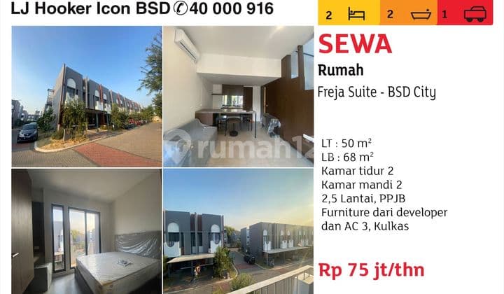 Disewakan rumah hoek di freja suite bsd city