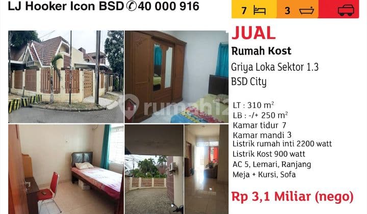 Jual Rumah Hoek Kost Griya Loka BSD City