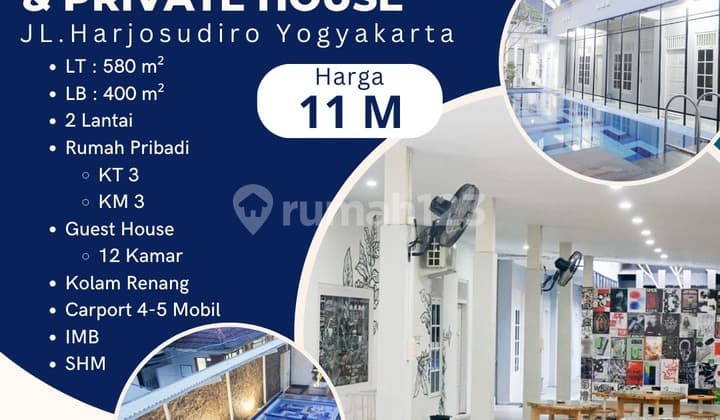 Dijual Guest House, Cafe, Private House Jl.harjosudiro, Yogyakarta