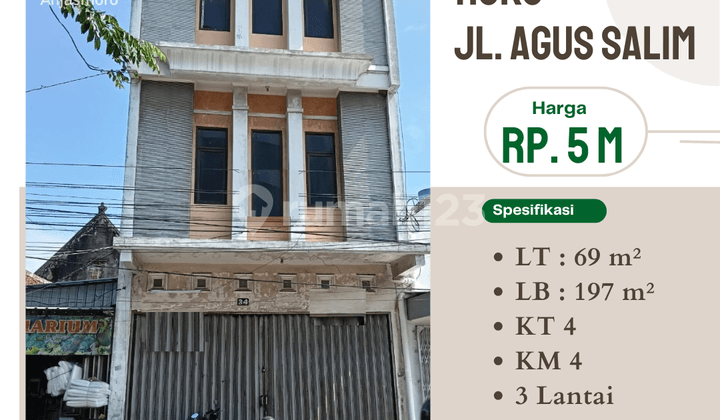 For Sale 3-Story Shophouse on Jl. Agus Salim
