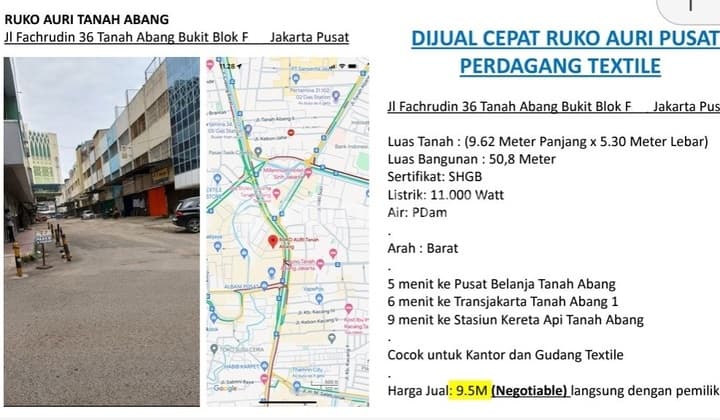 Ruko 4 Lantai, Siap Pakai di Komplek Ruko Auri Blok. F, Tanah Abang, Jakpus