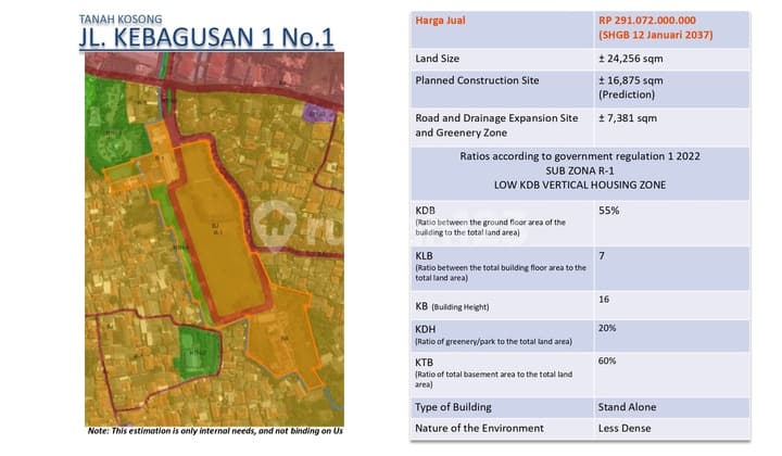 TANAH BISA DIBANGUN APARTEMEN / CLUSTER, JL. KEBAGUSAN I No.1, PASAR MINGGU, JAKSEL