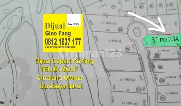 Dijual Kavling Teluk Golf Citraland Utama Surabaya. Barat