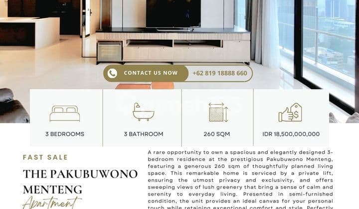 The Pakubuwono Menteng, High Floor, Nicely Furnished, Rare Unit, Best Price Guaranteed